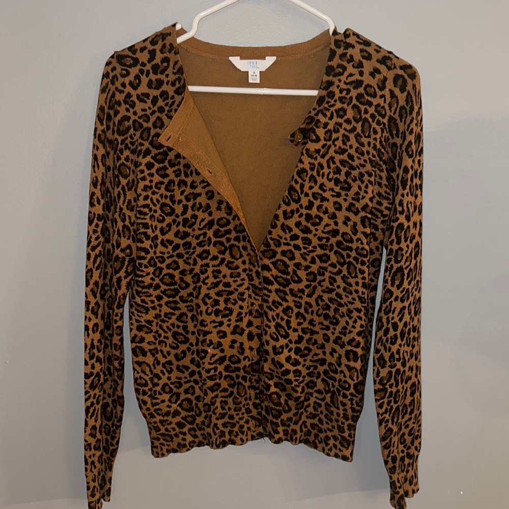 Cheetah Leopard Brown & Black Button Up Cardigan Sweater Size 4 / 6 Small Medium